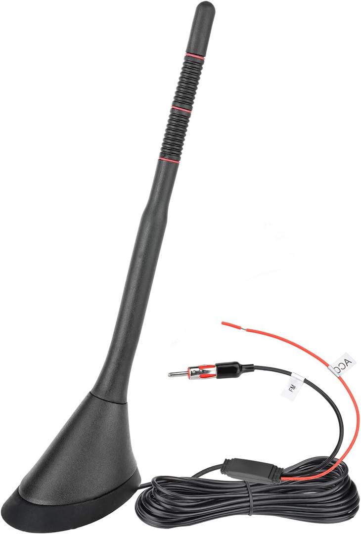 Eightwood Universal AM FM Car Radio Antenna, Roof Mount Amplified Stereo Antenna with 12V Power Wire DIN Plug Connector for Vehicle Car Truck SUV Radio Stereo Receiver Media Head Unit