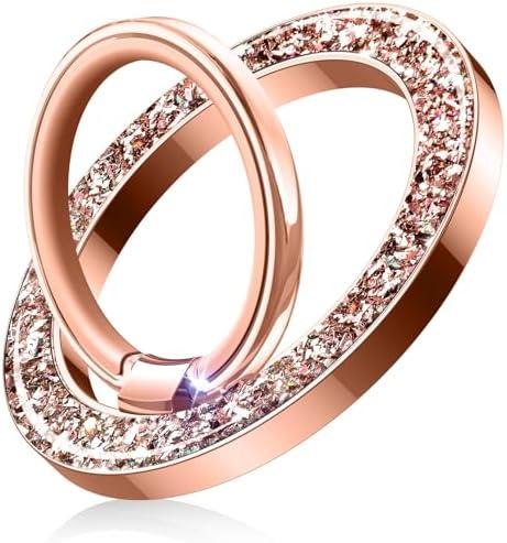 Temdan Magnetic Phone Ring Holder for MagSafe,Magnetic Cell Phone Grip Stylish Twinkle Ring Holder Stand with [Upgrade Gear Hinge], Mag-Safe Accessory for iPhone Pro Max 16-Rose Gold