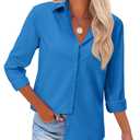 siliteelon Button Down Shirts for Women Dress Shirts Long Sleeve Wrinkle Free Work Office Fitted Cotton Blouse Tops Cobalt Blue, Medium