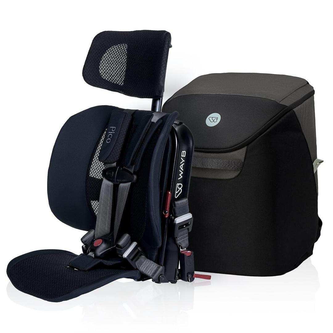 WAYB Pico Travel Car Seat with Premium Carrying Bag- Lightweight, Portable, Foldable - Perfect for Airplanes, Rideshares, and Road Trips - Forward Facing for Kids 22-50 lbs. and 30-45"
