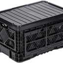 Plastic Lid for Collapsible Crates (25L/48L), Storage Box Cover, Stackable Crate Cap, Tabletop & Seat Surface, Durable PP Plastic (BLACK, 48L)