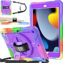 BMOUO for iPad 9th/8th/7th Generation Case 10.2", Shockproof 360 Rotating Stand Shoulder Hand Strap iPad 9th/8th/7th Generation Case with Pencil Holder for iPad 10.2 inch 2021/2020/201 - Purple