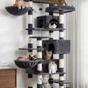 Hey-brother Cat Tree, 74 inches Multi-Level XL Large Cat Tower for Indoor Cats with Three Cat Condos, Two Large Top Decks and Cat Hairbrushfor Kittens, Cats and Pets, Smoky Gray MPJ035-MG