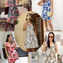 Wenrine Womens Summer Dresses Casual Floral V Neck Sleeveless Loose Boho Beach Tank Dress Sundress with Pockets (Medium, Black)