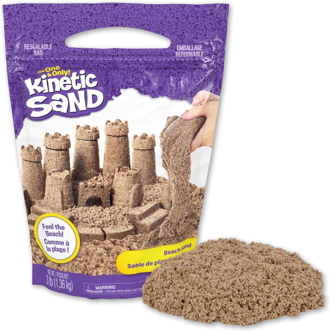 Kinetic Sand, 3lbs Beach Play Sand, Moldable Sensory Toys for Kids, Resealable Bag, for Ages 3 and up
