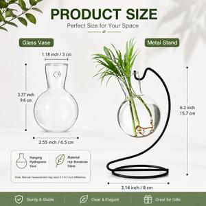 Desktop Glass Plant Propagation Station with Metal Stand, Tabletop Plant Terrarium, Hydroponics Vase for Propagating Hydroponic Office Garden Home Decor, for Weddings, Centerpieces (3)
