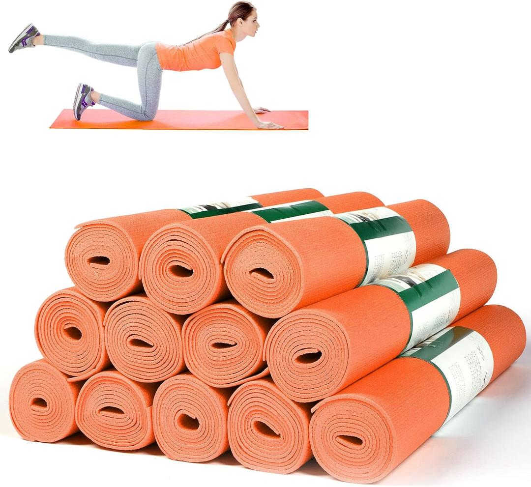Amylove 12 Pieces Yoga Mats Bulk 68x24x0.12 Inch Exercise Non Slip Fitness Workout Mats for Women Men Home Workout Gym Yoga (Orange)