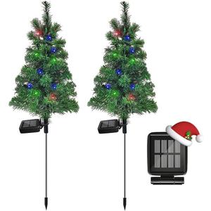 Solar Christmas Tree Garden Stake Lights Outdoor Waterproof Pathway Lights Xmas Tree Light for Lawn Patio Yard Front Porch Christmas Decor 2pcs