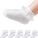 Funjoon 2-8Y Girls Toddler Little Girls White Ruffle Socks Dress Lace Frilly Cute Ankle Cotton School Socks