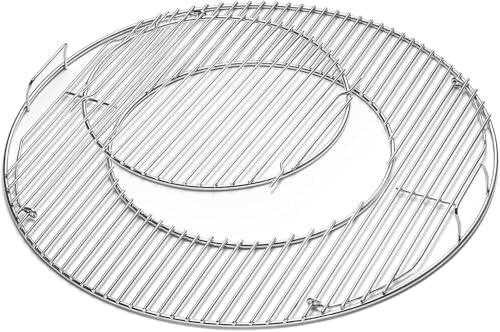 Hinged Cooking Grate for 22.5” Charcoal Grill, Charcoal Kettle, One-Touch Silver, Bar-B-Kettle, Master-Touch,Performer, 21.5" Gourmet BBQ System,Grill Grate Replacement Part for Weber 8835 with Handle