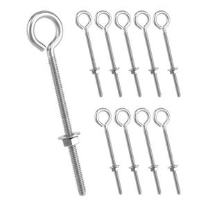 QWORK Eye Bolts, 10 Pack 1/4" x 4" Stainless Steel Long Threaded Eyebolts with Nuts, for Hanging or Securing Cables