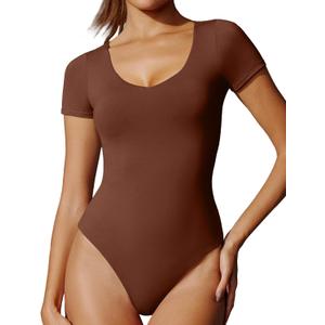 IUGA Bodysuits for Women Tummy Control Body Suits for Womens Compression Slimming Thong Bodysuit V Neck, Medium
