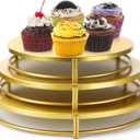 Wenqik 3 Pack Gold Cake Stands 16'' 14'' 12'' Round Metal Cupcake Display Stands Dessert Trays Table Decoration Cookies Serving Plates with Modern Design for Wedding, Birthday, Party, Celebration