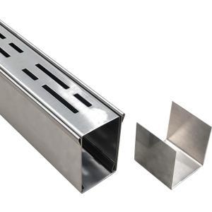 Channel Drain 2" Wide x 3' 3-5/8" Long,Silver Outdoor Pool Deck Drain Channel 304 Stainless Steel with Coupling,Pool Drain for Concrete/Paver/Patios/Walkways