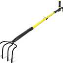 Jardineer 4-Tine Cultivator Rake with Auxiliary Handle, Garden Cultivator Long Handle, Hand Tiller Tool for Gardening Digging Loosening Weeding