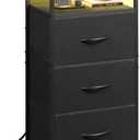 WLIVE LED Nightstand with Charging Station, Black Night Stand with 3 Fabric Drawers and Storage Shelf, Small Dresser for Small Space, 31.9" H Bedside Table with USB Ports and Outlets for Bedroom