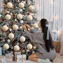 6 Pcs 4 Inch Flocked Velvet Christmas Tree Ball Ornament Glass Velvet Xmas Hanging Ornament Large Flocked Felt Decoration for Xmas Tree Wreath Home Garland Holiday Party Decor (White)