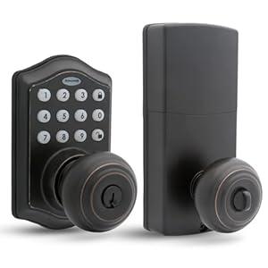 Honeywell Safes & Door Locks - Keyless Entry Smart Electronic Door Knob Lock with Digital Keypad - 50 Different User Pin Codes - Auto Lock & 1 Touch Locking - Oil Rubbed Bronze, 6.5x8.8x9 in - 8732401