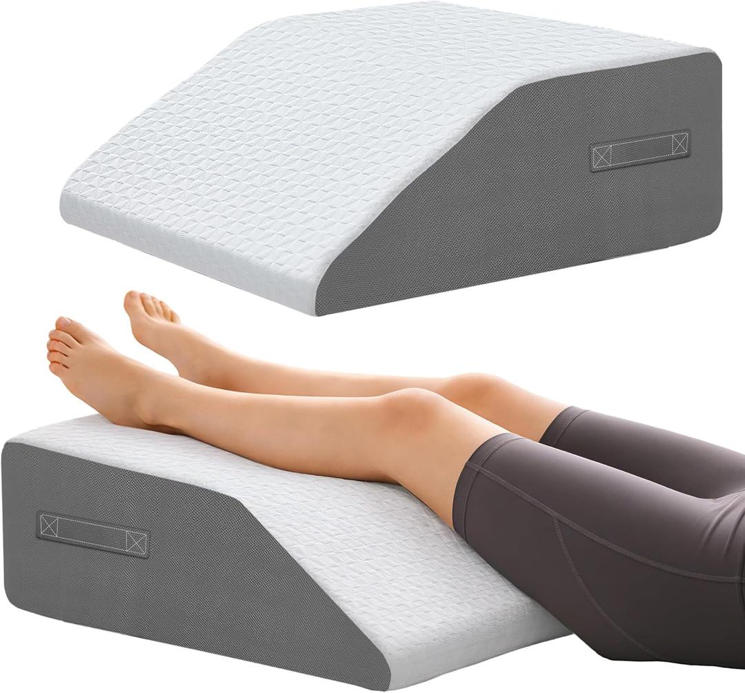 10" Leg Elevation Pillows Memory Foam Leg Support Bed Wedge Pillow Leg Elevated for Sleeping, Leg Pillows Good for Back& Knee& Hip& Ankles (Flat Top 10 inch Height, White-grey)
