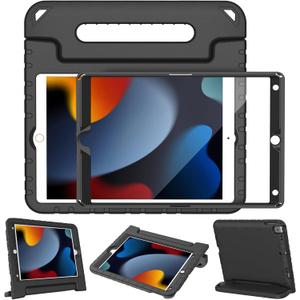 LTROP Kids Case for iPad 9th/ 8th/ 7th Generation (2021/2020/ 2019), iPad 10.2 Case with Built-in Screen Protector, Shockproof Handle Stand Kids Case for iPad 9/8/ 7 Generation 10.2 Inch - Black