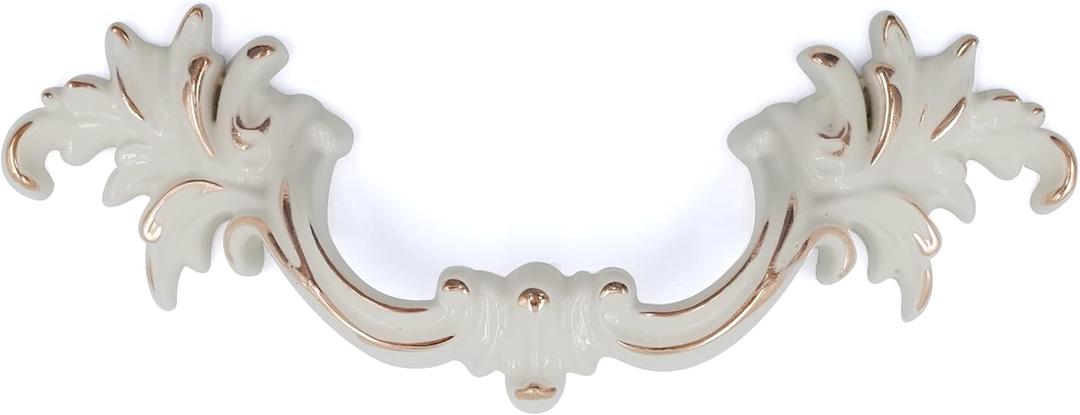 Jetland French Provincial Drawer Pulls - 4-Pack, Ivory White, 4" Hole Centers, Vintage Shabby Chic Pulls for Dresser Nightstand Cabinet, PW1618W102