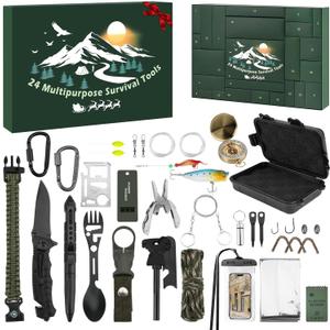 Survival Kit Advent Calendar for Men, 24 Days Christmas Countdown Calendar for Adults Survival Tools Gear Gift for Camping, Fishing, Hunting, Hiking