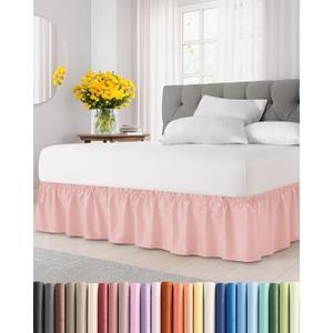 Wrap Around Dust Ruffle Bed Skirt - Baby Pink - Queen Size Beds w/ 12 Inch Drop - Easy Fit Elastic Strap - Adjustable Pleated Bedskirt w/Brushed Fabric - Wrinkle Free - Women, Men, Kids & Teens