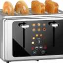 WUNLY Smart Digital 4 Slice Toaster with Touch Screen, 1.5'' Extra Wide Slots for Bagel, Digital Countdown & Sound Control, 6 Bread Types & 6 Shade Settings, Defrost/Reheat/Standby, Silver