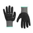 Amazon Basics 10 Pairs Impact Protection Gloves with Touch Screen Friendly 15G Sandy Nitrile Palm, Black, Size Large 