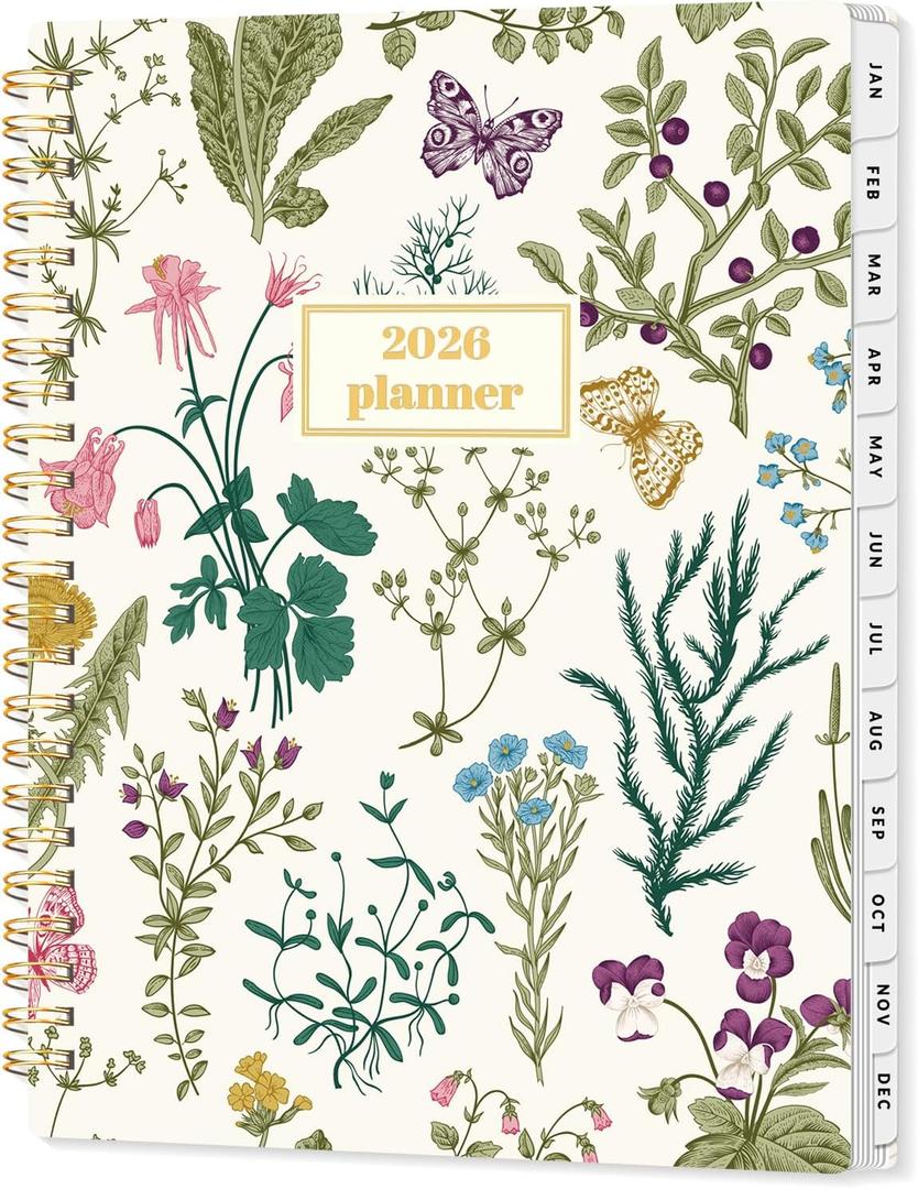 SUNEE 2026 Planner, Weekly and Monthly Calendar Planner, January 2026-December 2026, Daily Agenda with Tabs, Note Pages, Spiral Binding, 6.4"x8.3", Flora (Wildflowers)