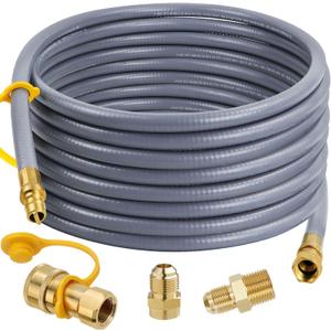 48FT 1/2 ID Natural Gas Hose for Generator with Quick Connect Fittings, Outdoor Natural Gas Line Hose for Grill with 1/2 Male Flare to 3/8 Female Flare Adapter - CSA Certified