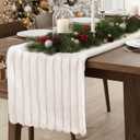 Bunny Chorus Christmas Table Runner: Faux Fur Table Runner 12 x 72 Inch, Furry Farmhouse Table Runners with Stripe Textured Pattern, Soft Off White Boho Decorations for Home Kitchen Xmas Party Gifts