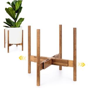 Fox & Fern Large Adjustable Plant Stand Indoor  11 to 15 Inch Premium Mid Century Bamboo Plant Stand; Plug In Design; Easy to Assemble; Two Heights - For 11, 12, 13, 14 & 15 Inch Pots (Not Included) (Strand Woven Bamboo)