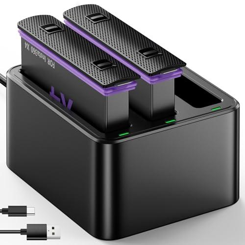 2 Packs Replacement Batteries for FPZMAS Insta360 X4 Battery 2500mAh and LED USB Quick Battery Charger Hub, Replacement Battery Pack Charger for Insta 360 X4 (2 Batteries+ Charging Box)