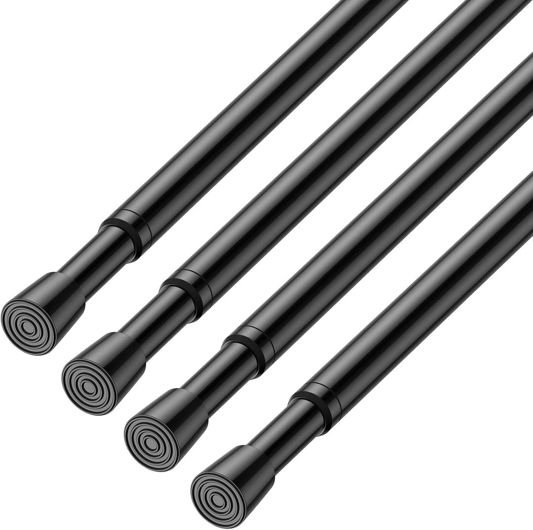AIZESI Spring Tension Rods Adjustable Tension Curtain Rod Small Tension Rod No Drilling Expandable Spring Loaded Curtain Tension RodBlack,18" to 28"-4Pcs)