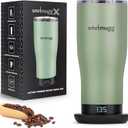 SMRTMUGG X Heated Coffee Mug 19 oz., 8 Hour Battery Life, Self-Heating, Adjustable Temp Controlled, LCD Screen, Includes Cover with Magnetic Slider (Black) (Sage Green)