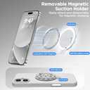 Magnetic for iPhone 16 Plus Case, Compatible with Magsafe, Suction Cup Phone Mount - 2 Screen Protectors - Camera Lens Protector, Silicone Shockproof Protective Phone Cover 6.7", Light Gray