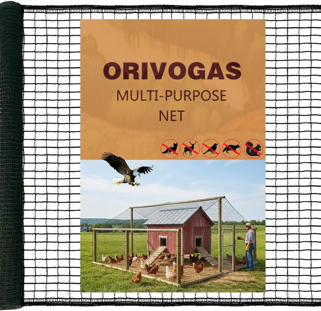 Heavy Duty Bird Netting for Chicken Coop, 19.5 x 19.5 ft 0.8Mesh HDPE Chicken Netting for Hawks with Reinforced Edges, Durable & Reusable Poultry Netting for Garden Raised Beds & Fruit Trees