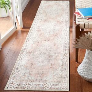 MUJOO Hallway Runner Rug 2'x8' Pink Long Rug Runners Boho Machine Washable Non Slip Carpet for Entryway Kitchen Bathroom Bedside Retro Soft Low-Pile Blossom