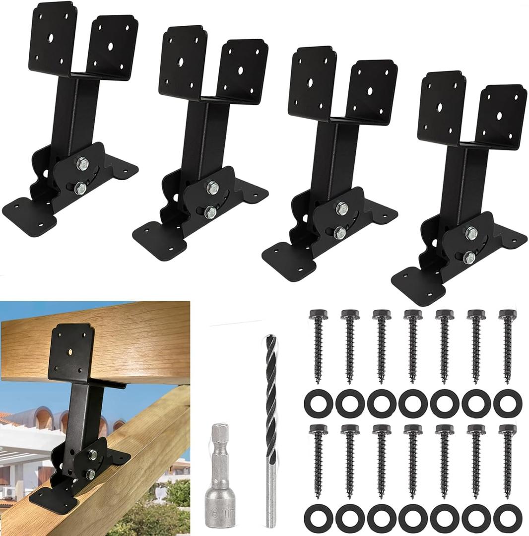 4pcs Adjustable Angle Pergola Brackets Heavy Duty Roof Riser Beam Bracket,Fits 44 and 46 Wood BeamsApplied to Patio Pergola Gazebo