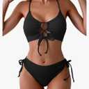 B2prity Women's Sexy Bikini Set Color Block Lace Up 2 Piece Bathing Suit Tie Side Swimsuit, Small