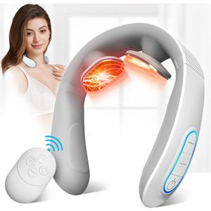 Electric Pulse Neck Massager with Heat for Pain Relief 10 Modes 15 Intensities Therapy Deep Tissue Trigger Point Intelligent Massager Cordless Gifts for Men Women