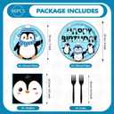 96 Pcs Penguin Birthday Party Supplies Winter Onederland Penguin Party Plates and Napkins Disposable Arctic Animal Tableware Set for Kids Birthday Baby Shower Decorations Serves 24