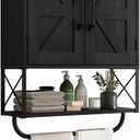 RUSTOWN Farmhouse Medicine Cabinet with 2 Barn Door, Wood Wall Mounted Storage Cabinet with Adjustable Shelf and Towel Bar, 3-Tier Bathroom Cabinet for Bathroom, Living Room(Black, Medium)