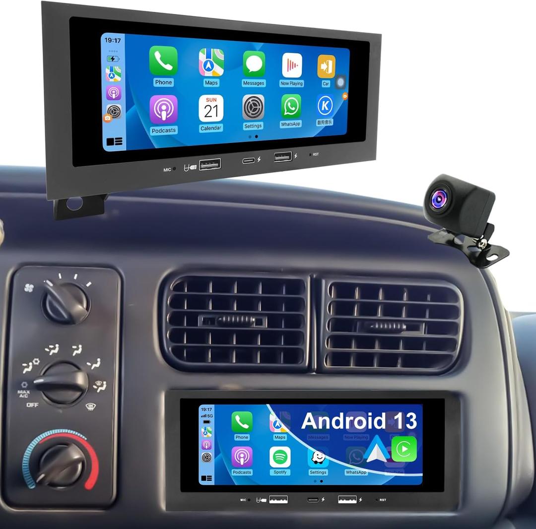 Car Radio for Dodge Ram 1500/2500/3500 19942002, Jeep Wrangler 1997-2002, Grand Cherokee 1993-1998, Dakota 1987-2000, Caravan 1984-2000, 6.86" Touchscreen Stereo Carplay Android Auto GPS FM BT Camera