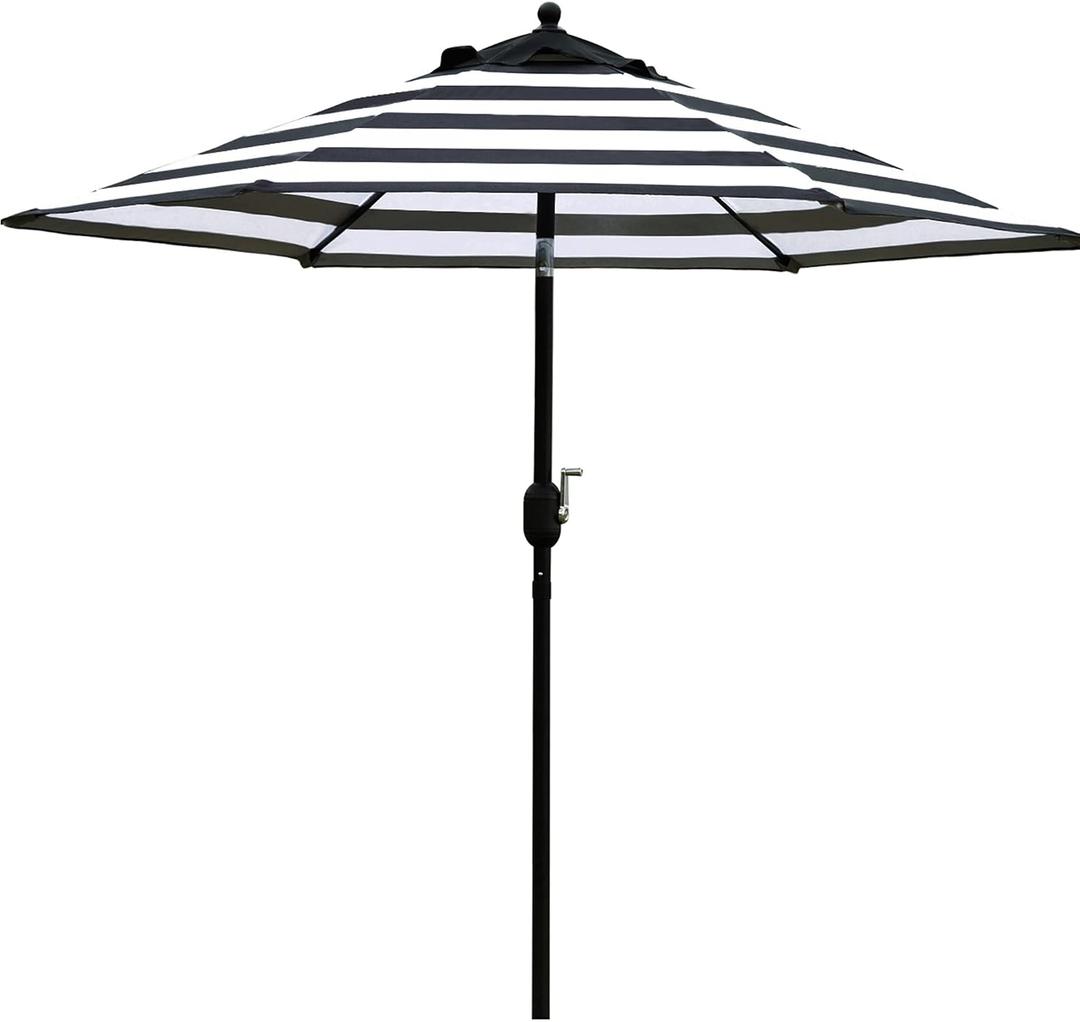 7.5' Patio Umbrella Outdoor Tilt Umbrella Stripe | Market Table Umbrella with 6 Sturdy Ribs Push Button Tilt and Crank Lift Perfect For Patio Tables, Beach, Gardens and Pool