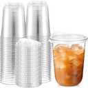 Ziliny 50 Sets 16 oz Clear Plastic Cups with Strawless Sip Lids, Thickened Clear Disposable Plastic PET Crystal Cups for Iced Coffee, Smoothie, Cold Beverage, Drink Shops and Party Catering