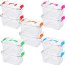 Suzile 10 Packs 7.5 Qt Toy Handle Storage Bins with Lids Clear Plastic Bins 5 Colors Handle Stackable Storage Containers with Labels Markers for Office Home School Supplies Organization
