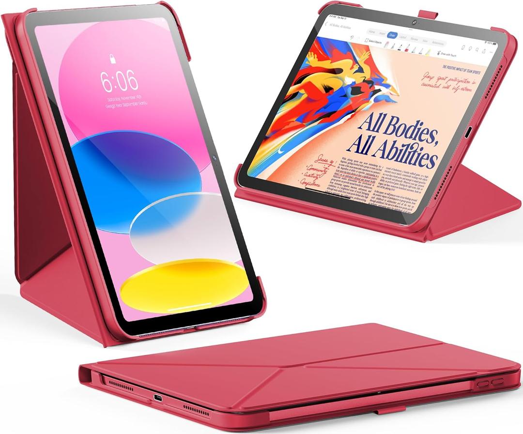 INFILAND Case for iPad (A16) 11th Generation 11 Inch 2025, iPad 10th Generation 10.9 Inch 2022 – Slim Magnetic Origami Cover with Pencil Holder, Multi-Angle Stand, Auto Wake/Sleep (Watermelon Pink)