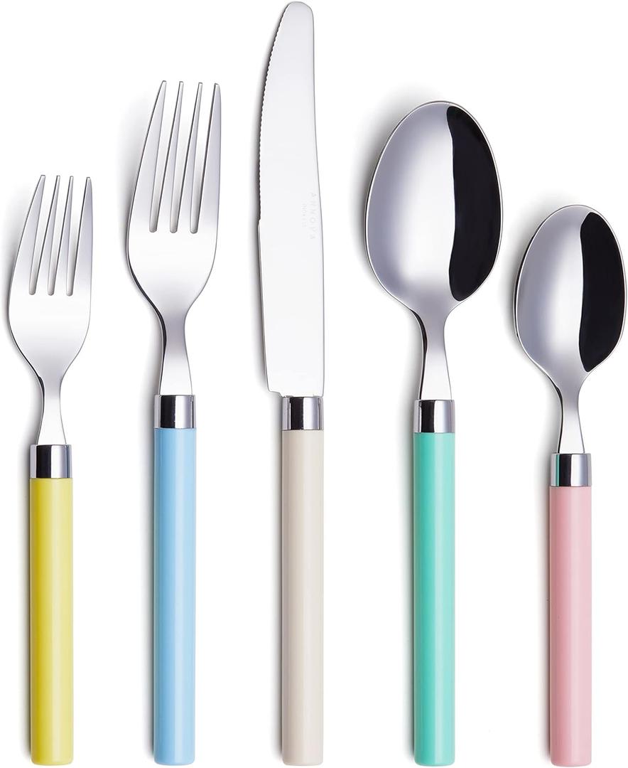 ANNOVA Silverware Set 20 Pieces Stainless Steel Cutlery Color Handle Flatware - 4 x Dinner Knife; 4 x Dinner Fork; 4 x Salad fork; 4 x Dinner Spoon; 4 x Dessert Spoon (Mix 68) (Large)